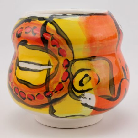 C1445: Main image for Cup yellow with red, white and black design made by Kyle Scott Lee