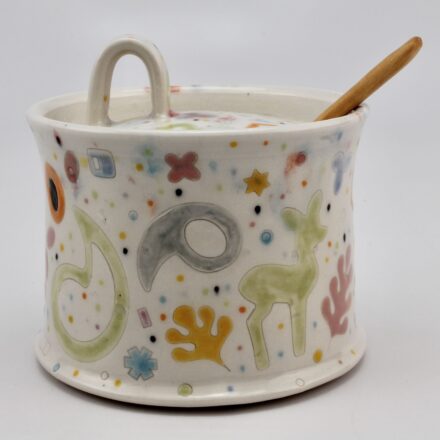 J111: Main image for Princess Sugar Pot with wooden spoon made by Masa Sasaki