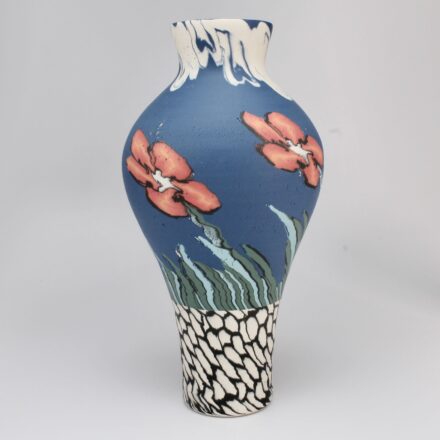 V269: Main image for Blue vase with pink flowers made by Cory Brown